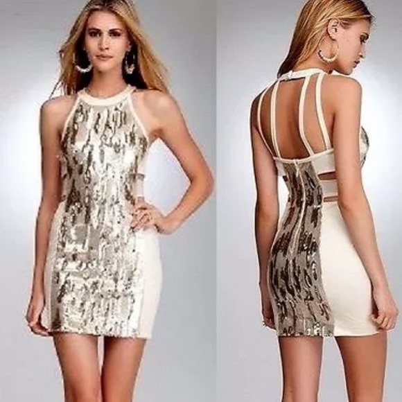NWT bebe pink sequin textured halter cutout open back bodycon top dress size S - Picture 1 of 5